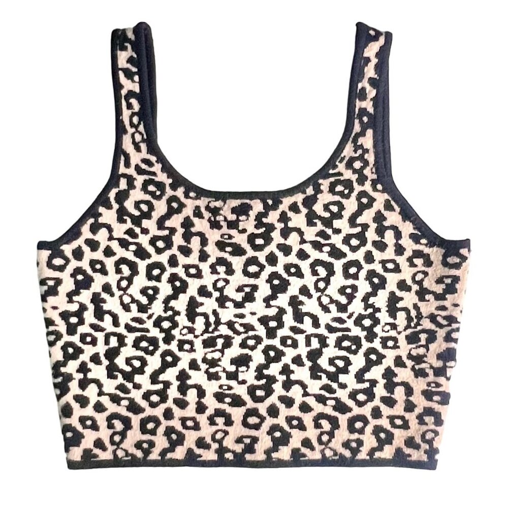 Leopard Print Cropped Knit Tank Top Medium by Kendall & Kylie Womens Stretchy